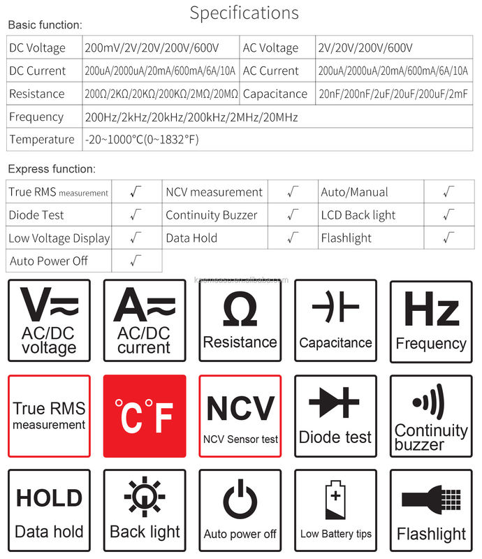مینی قابل حمل Multi Tester ولتاژ و مقاومت فعلی NCV الکتریکی هوشمند دیجیتال مولتی متر با شاخص باتری کم