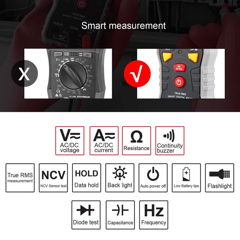 مولتی متر دیجیتال جیبی DC / AC چند منظوره ظرفیت دقیق بالا Ncv Ohm Hz Tester Auto Range Digital Multimeter