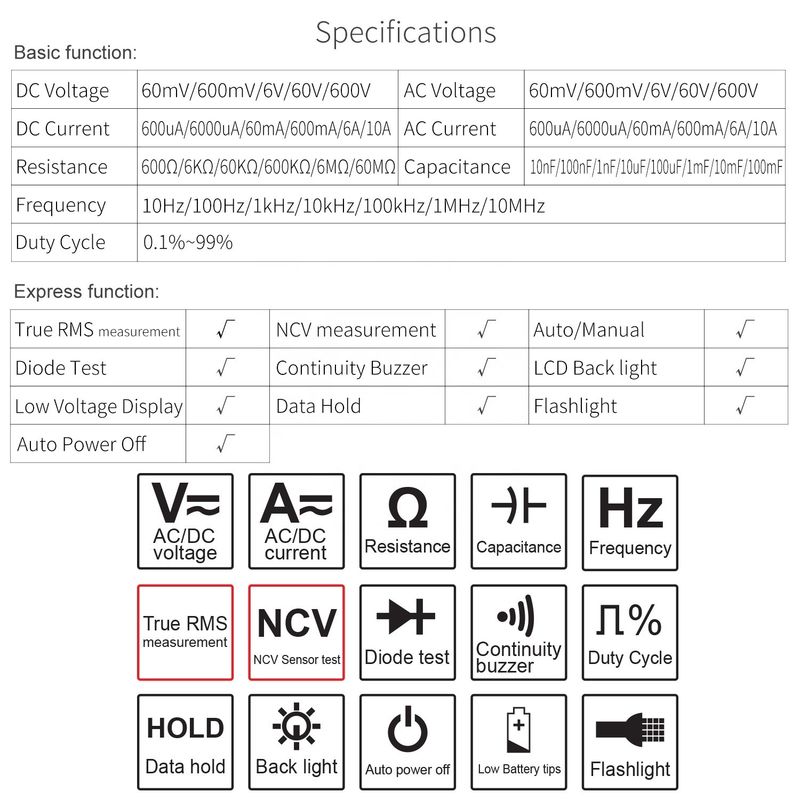 چند کارکرد جیبی دیجیتال چند متر برق شناس Universal Meter High Precision DC/AC NCV True RMS Multimeters Tester