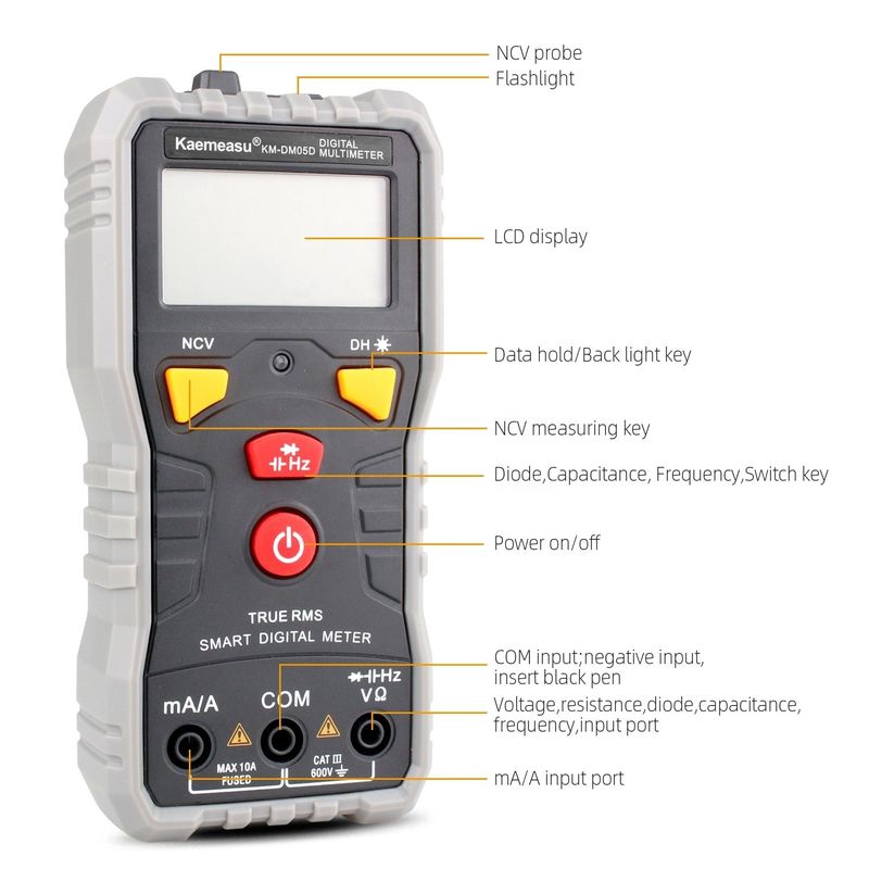 مولتی متر دیجیتال جیبی DC / AC چند منظوره ظرفیت دقیق بالا Ncv Ohm Hz Tester Auto Range Digital Multimeter