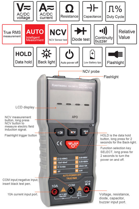 مولتی مترهای اتوماتیک 3 5/6 رقم DC / AC True-rms Digital Multimeter با Ncv Multimeter Tester