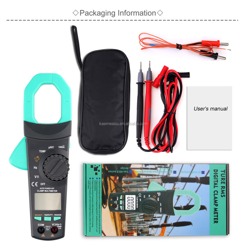 مولتی متر کلیمپ بزرگ T-RMS AC DC 1000V 1000A دیود تست تداوم Buzzer Digital Clamp Meters