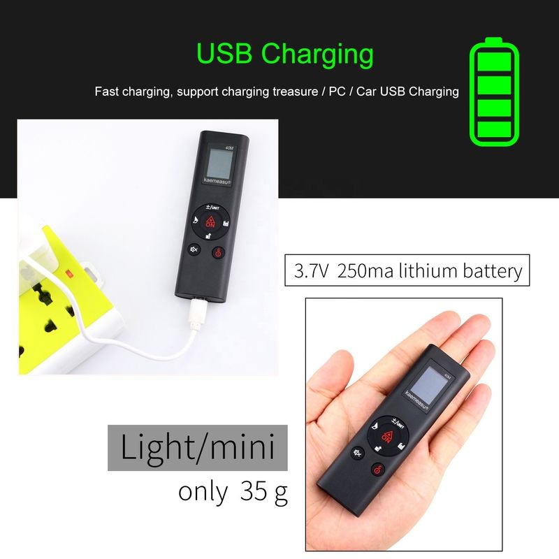 ۴۰ متری مینی دستی USB قابل شارژ لیزر فاصله سنج با دقت بالا فرمانده الکتریکی مادون قرمز لیزر محدوده سنج