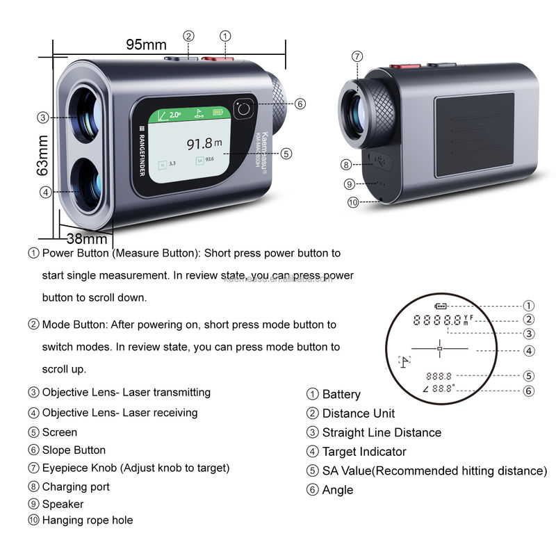 اندازه گیری نوار لیزری دیجیتال حرفه ای 600m دستگاه اندازه گیری الکترونیکی با صفحه نمایش LCD 6.5x Rangefinder