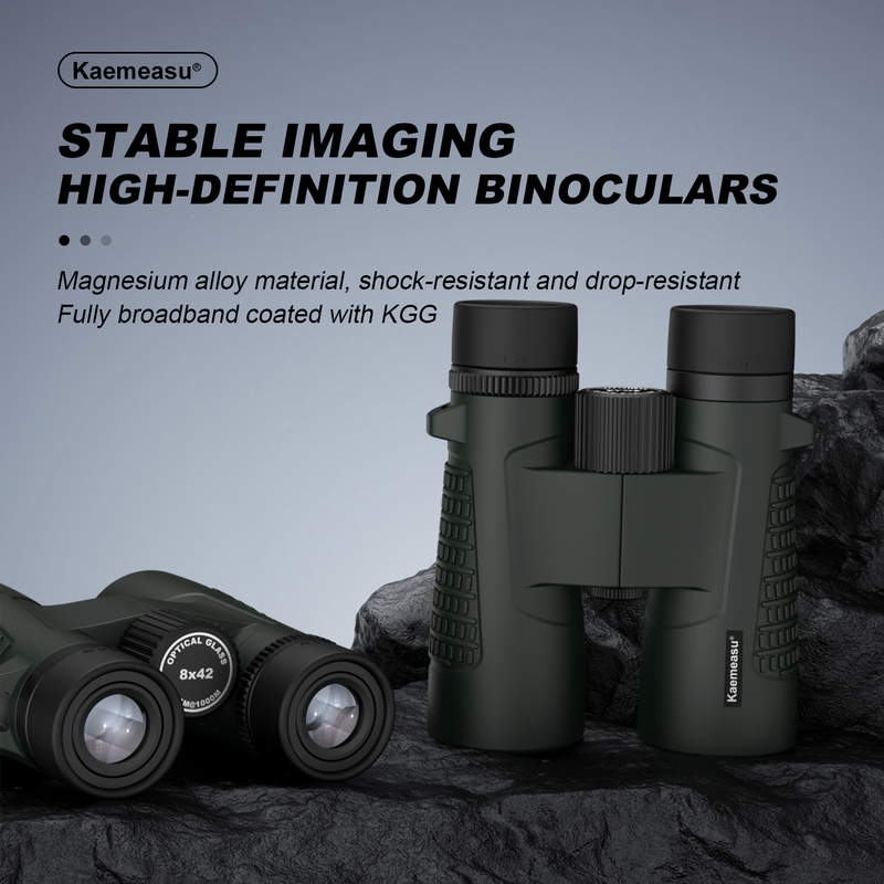 دوربین دوچشمی ضدآب Kaemeasu C Model Green Color 10x42 HD برای بزرگسالان، دوربین دوچشمی برای تماشای پرندگان و پیاده‌روی، اپتیک با منشور BAK4، بدنه آلیاژ منیزیم ضد ضربه، دید واضح و روشن